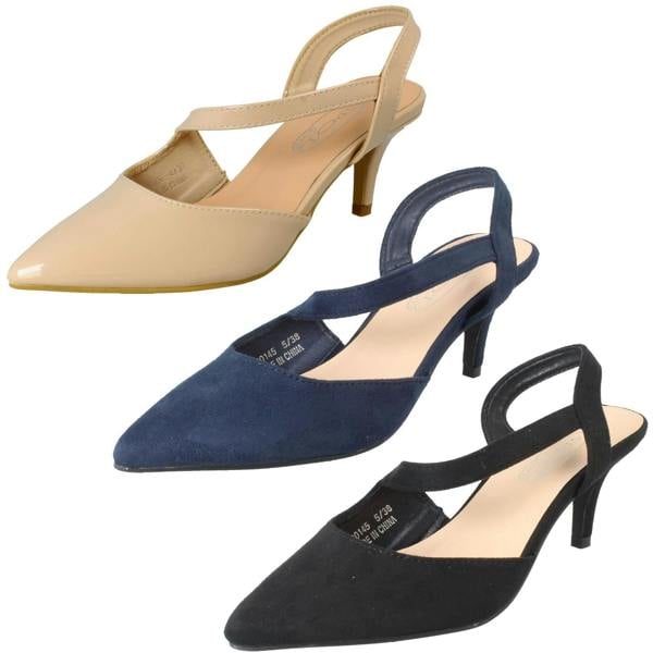 Spot On Ladies Spot On Slip On Pointed Summer Strappy Low Heeled Shoes F90145