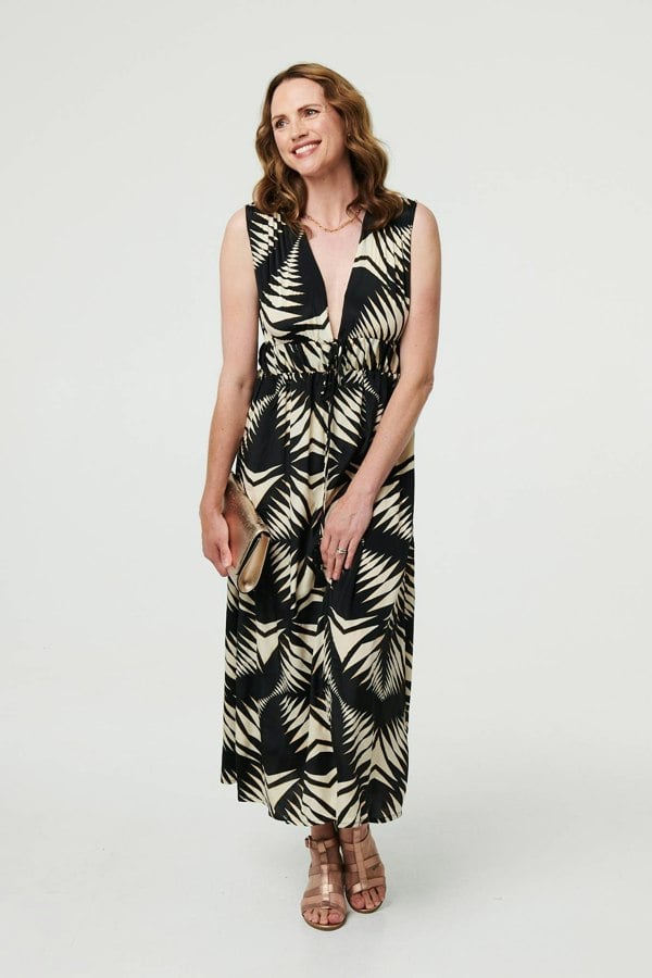 Black | Geo Print Sleeveless Maxi Dress
