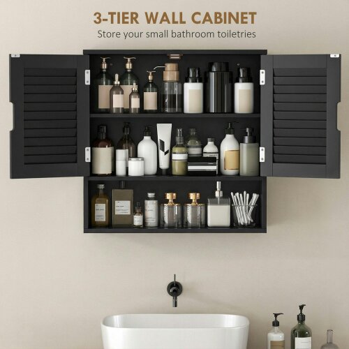 Wyld Haus Neco Wall Mounted Bathroom Storage Cabinet With Adjustable Shelves Black 60 x 20 x 60cm