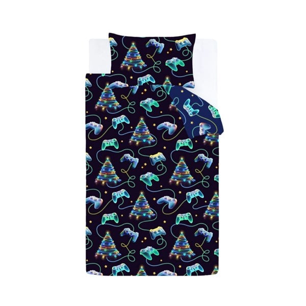 Catherine Lansfield Christmas Gamer So Soft Reversible Duvet Cover Set Navy Blue