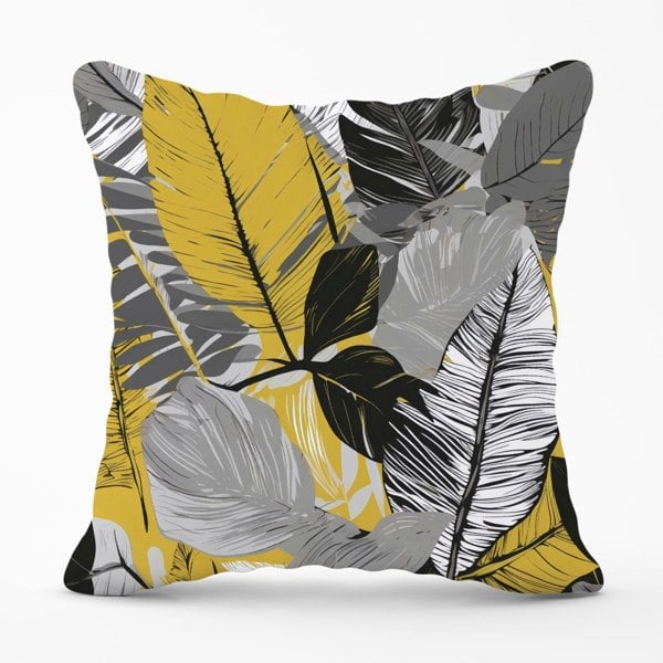 Warren Reed Grey Yellow Floral Leaves Cushions