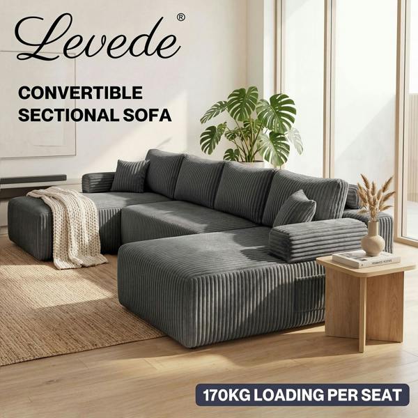 Levede Modular Sectional Sofa U Shaped Memory Foam Corduroy Boneless Couches