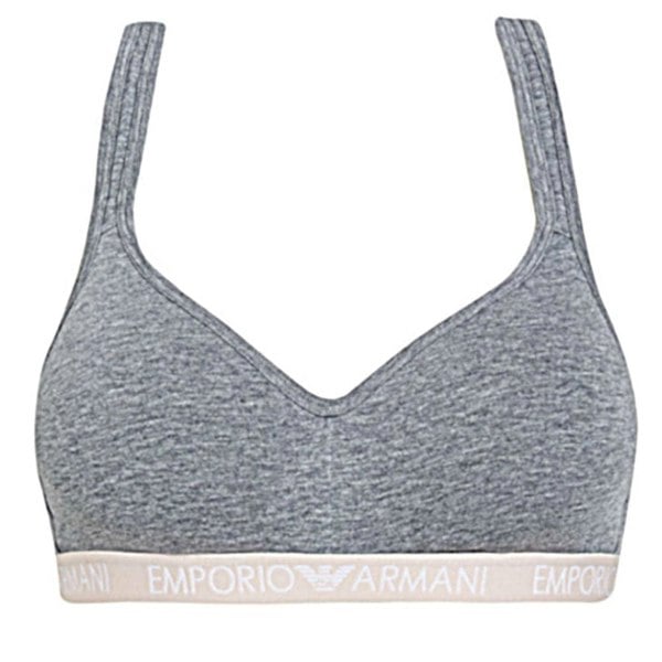 Emporio Armani Padded Stretch Cotton Bralette, Dark Grey Melange
