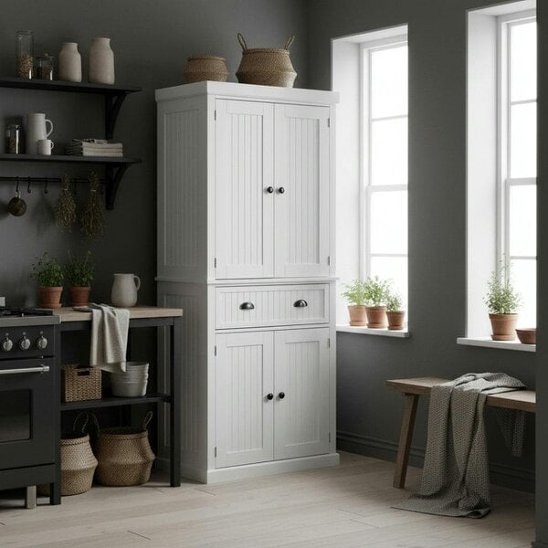 Wyld Haus Ellu Soso Wooden White Kitchen Storage Cabinet With Drawer And Adjustable Shelves