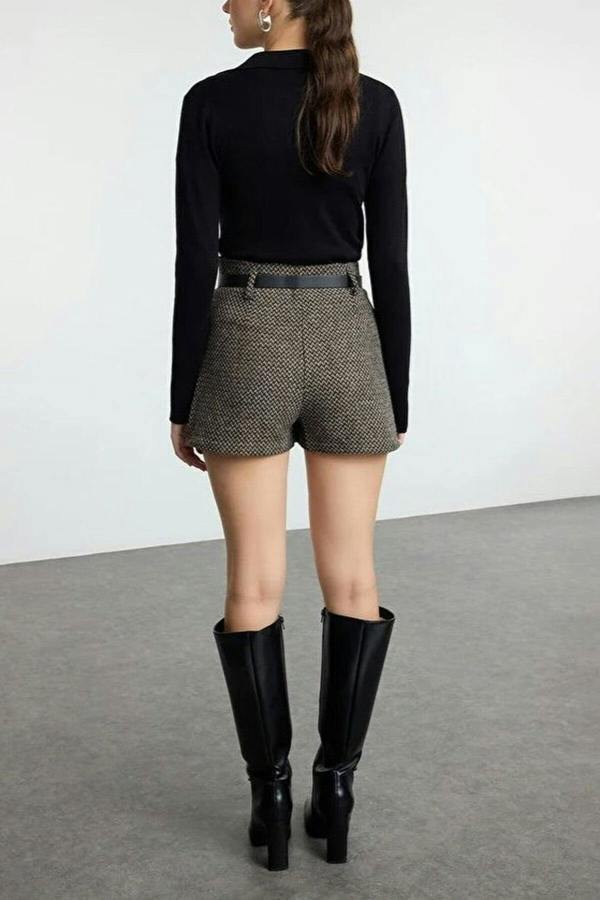 WOVCOR Woven Short Skirt with Belt Detail