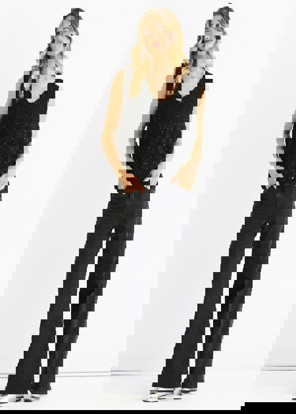 Gini London Black Sequin Sparkle V Neck Vest Knit Jumper