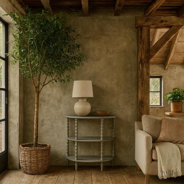 Wyld Haus Thuy Grey Wood Half Moon 3 Tier Side Table