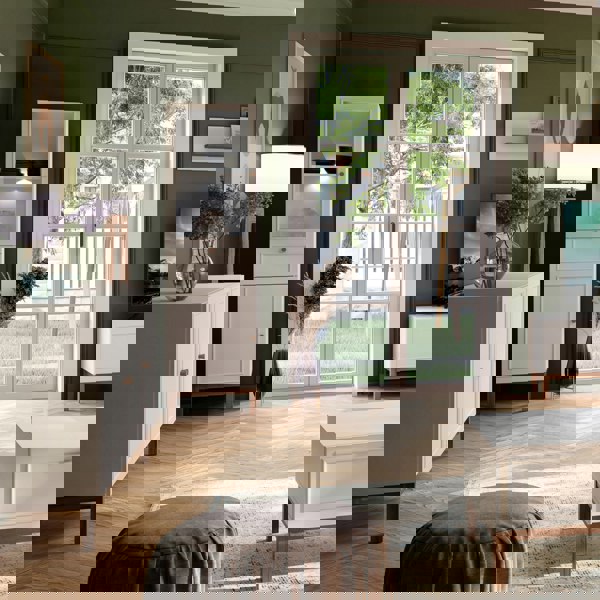 Furniture To Go Wensley Display Cabinet with 1 Door 1 Drawer and  1 Glass Door in Light Grey and Oak inc LED Lighting