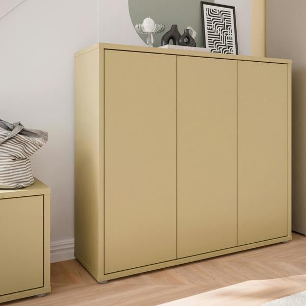 Furniture To Go Alice Springs Shoe Cabinet with 3 Doors Push-to-Open in Butter Yellow