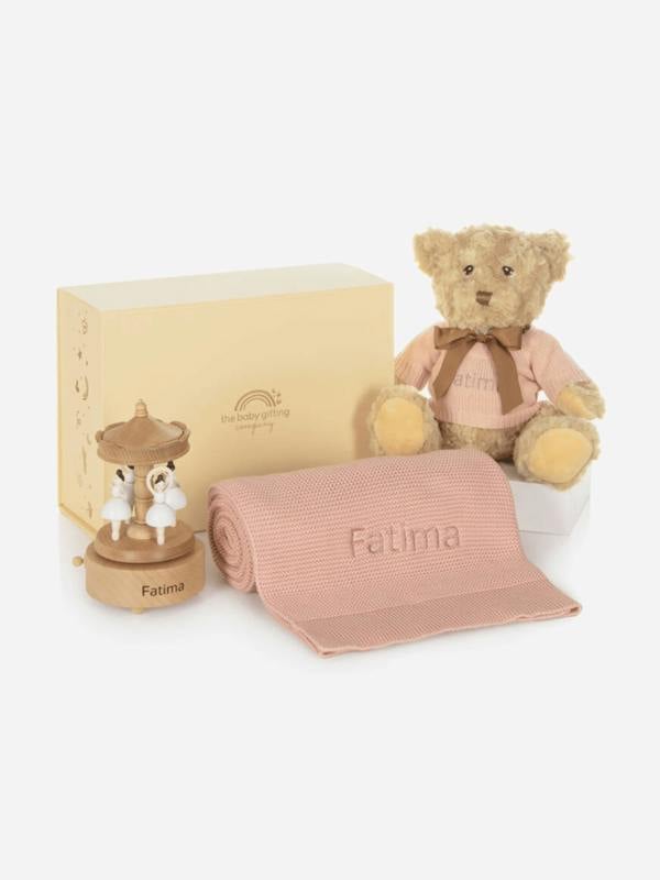 The Baby Gifting Company Pink Musical Ballerina Carousel Personalised Gift Set