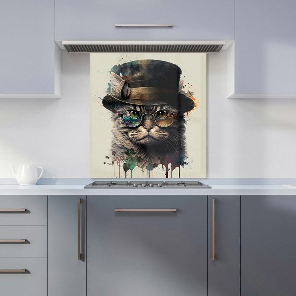 Warren Reed - Designer Cat With Glasses And Hat Splashart Kitchen Splashback