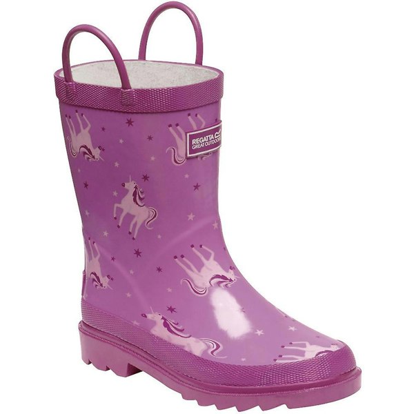 Regatta Great Outdoors Girls Minnow Patterned Wellington Boots - Unicorn/Red Ochre