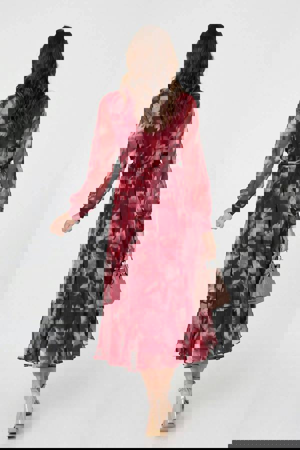 Burgundy | Abstract Floral Semi Sheer Midi Dress