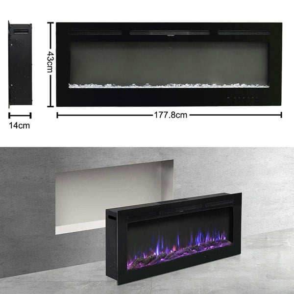 70inch Inset Electric Fireplace 80inch Large Built-In Fire 100inch Modern Heater Electric Fireplaces Living and Home 70 inch: L 177.8 x W 14 x H 43 cm