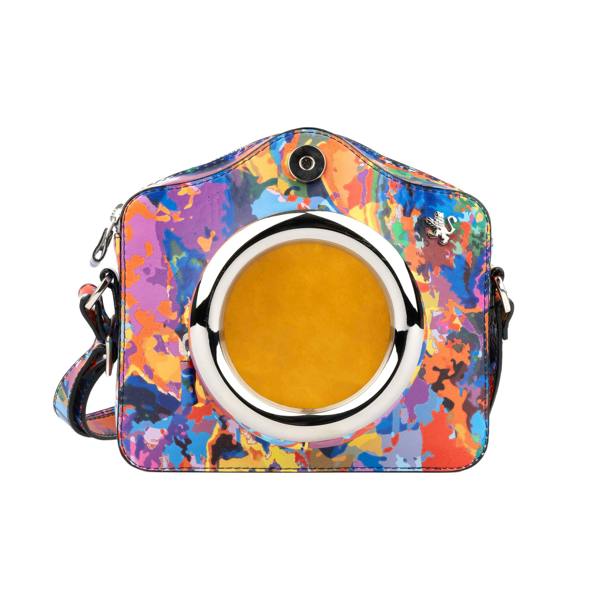 Embassy London Snapshot - Summer Colours - Camera shaped cross-body bag in Summer Colours pattern leather