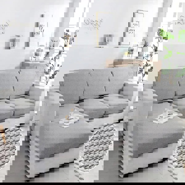 Anyseat Sofa Cover Gray Polyester Thick Stretchable Cushion For Living Room 1Pc Normal Size145-185cm