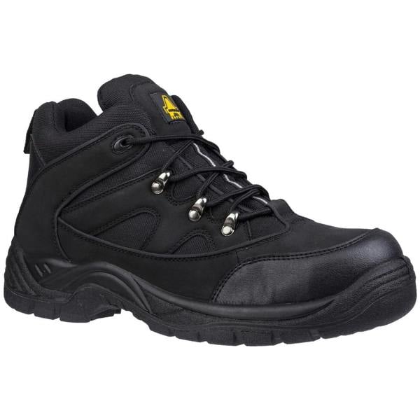 Amblers Safety Amblers FS151 Mens Vegan Friendly SBP Toe/Midsoe Safety Boots, black safety boots with padded ankle support and durable sole.