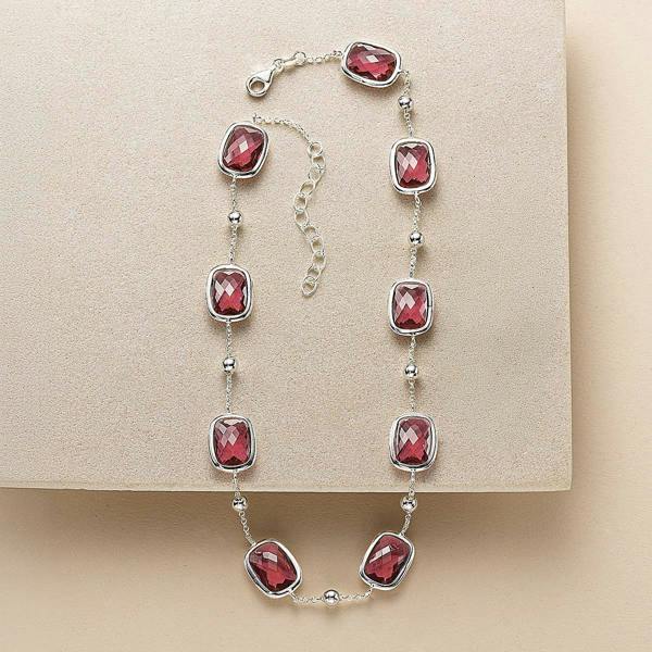 Pia Fuchsia Crystal Necklace, Sterling Silver Cushion-Cut