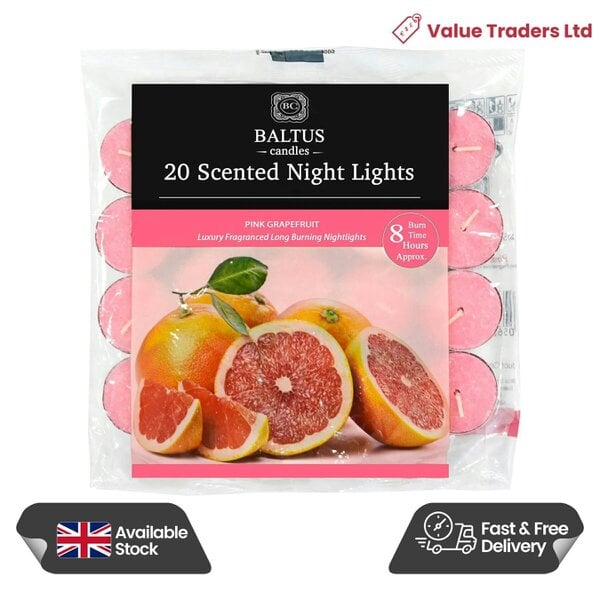 Baltus Pink Grapefruit Scented Tealight Candles, Pack of 20, Up to 8 Hour Burn Time