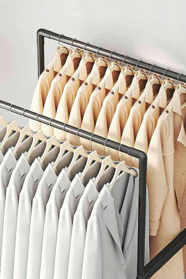 Living and Home 2 Rod Metal Clothes Rack Garment Rack on Wheels with Shoes Rack 57.5 x 115 CM