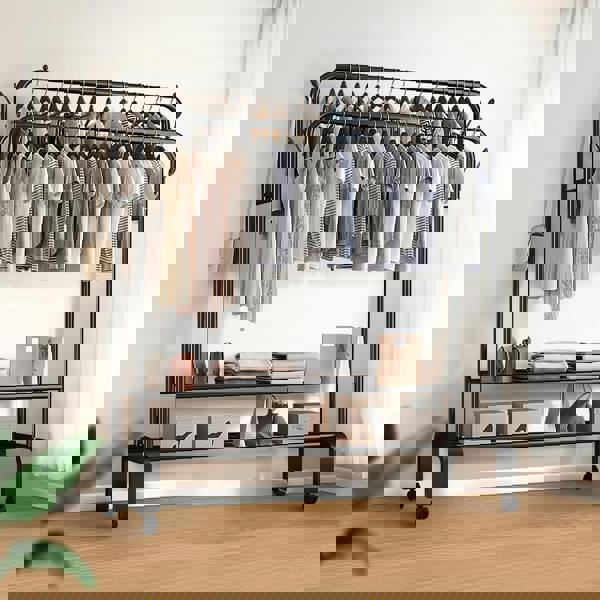 Living and Home 2-Rod Clothes Rack Garment Holder with Wheels