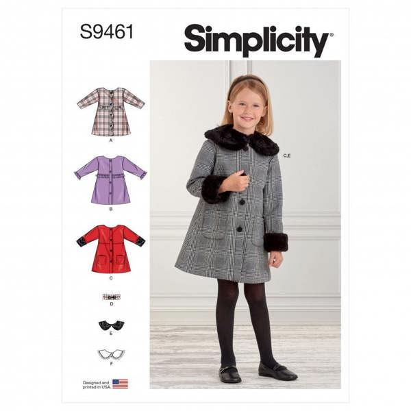 Simplicity Sewing Pattern 9461, Coats for Kids, A (3-4-5-6-7-8) - Intermediate