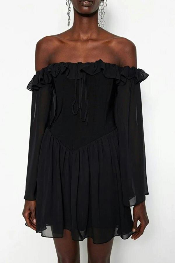 WOVCOR A-Line Ruffle Chiffon Evening Dress