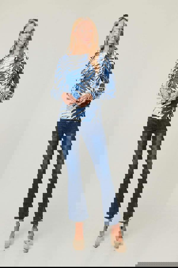 Blue | Leaf Print Slim Batwing Sleeve Jumper