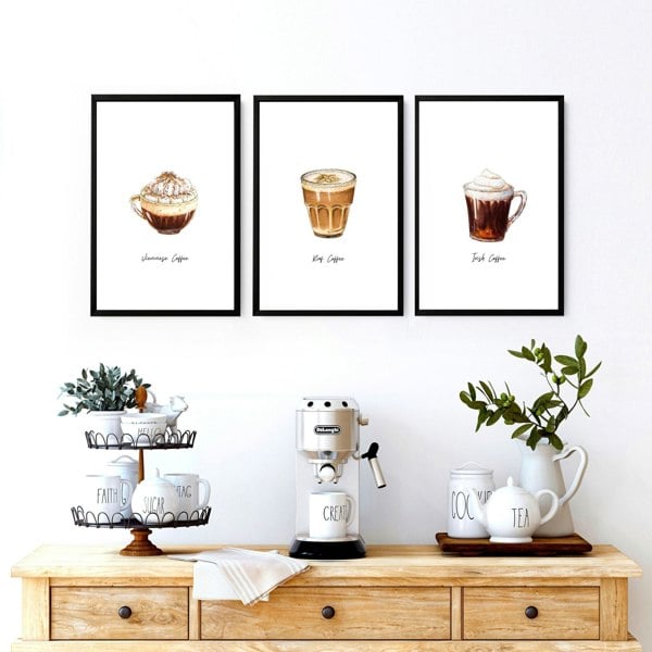 Coffee prints for kitchen | set of 3 wall art prints