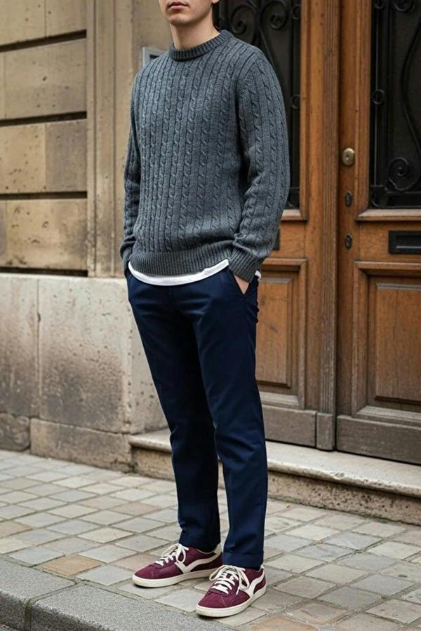 WOVCOR Crew Neck Thick Knit Men's Sweater