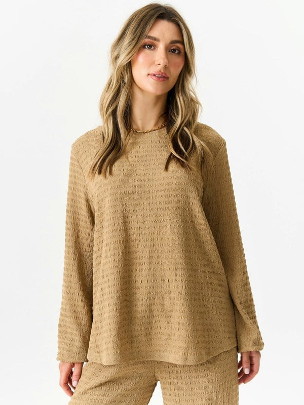 Gini London Camel Textured Long Sleeves Oversized Top