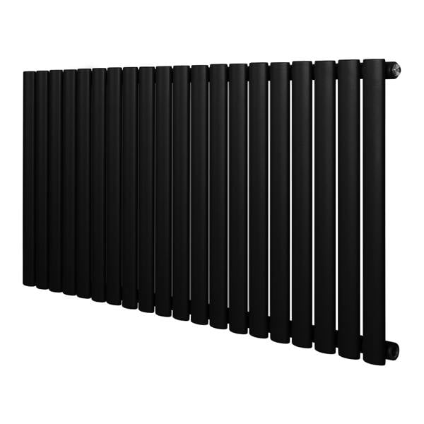 Sleek black oval single column radiator, 600 x 1200mm, featuring smooth, rounded bars for efficient heating and modern design