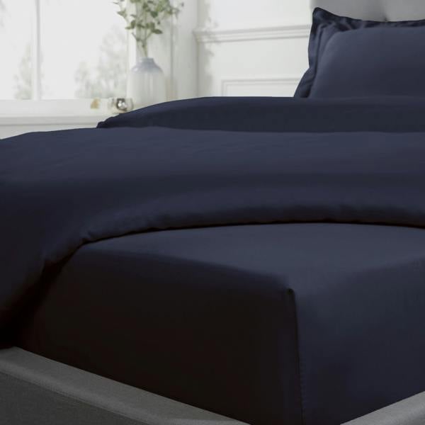 Smart Living Luxurious 100% Cotton Sateen Extra Deep & Soft Fitted Sheet - Navy