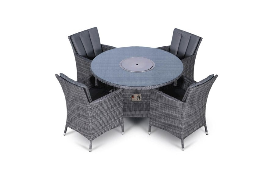 Giardino Savannah Fire Pit 4 Seater Round Rattan Dining Set