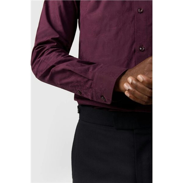 Alexandre Silver Alexandre Tailored Fit Burgundy Floral Jacquard Shirt