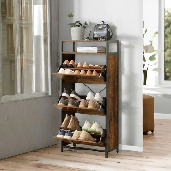 Rafaelo Mobilia 3 Drawer Shoe Storage Cabinet With Shelf Rustic Brown