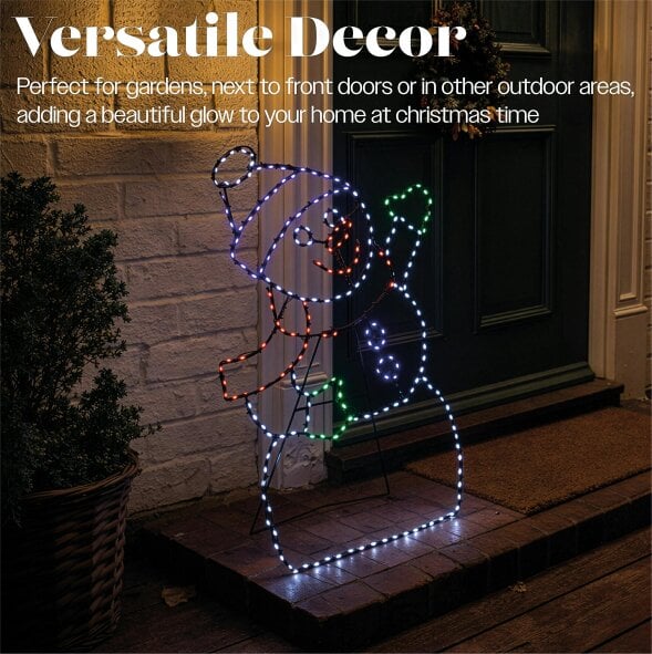 Scotts of Stow Xmas Haus  Multicolour Micro LED Metal Silhouette Snowman Outdoor with Timer