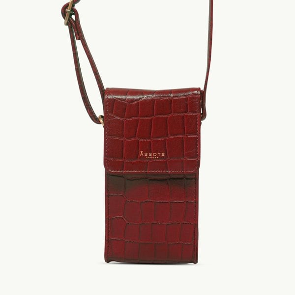 Assots London 'TRACY' Red Croc Real Leather Crossbody Phone Bag