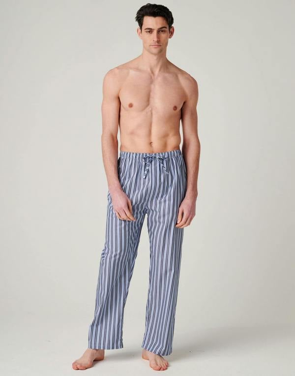 British Boxers Men's Crisp Cotton Pyjama Trousers – Navy Spark Stripe
