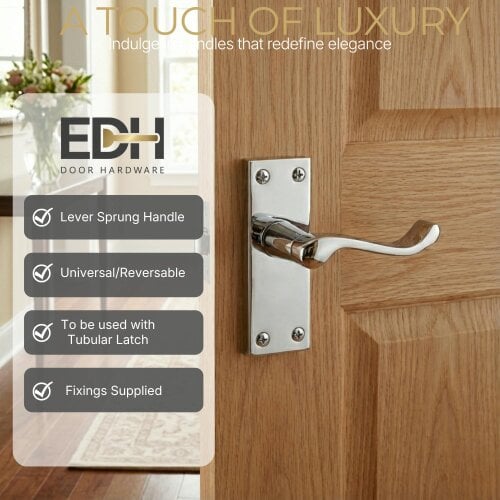 EDH Door Hardware Polished Chrome Victorian Scroll Door Handles – 118mm x 42mm Backplate – Set of 6 Pairs
