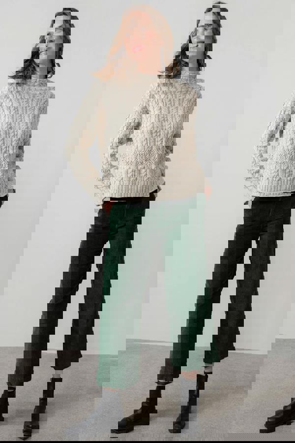 Lily & Me Isla Stretch Jumbo Cord Cropped Trousers Pine Green