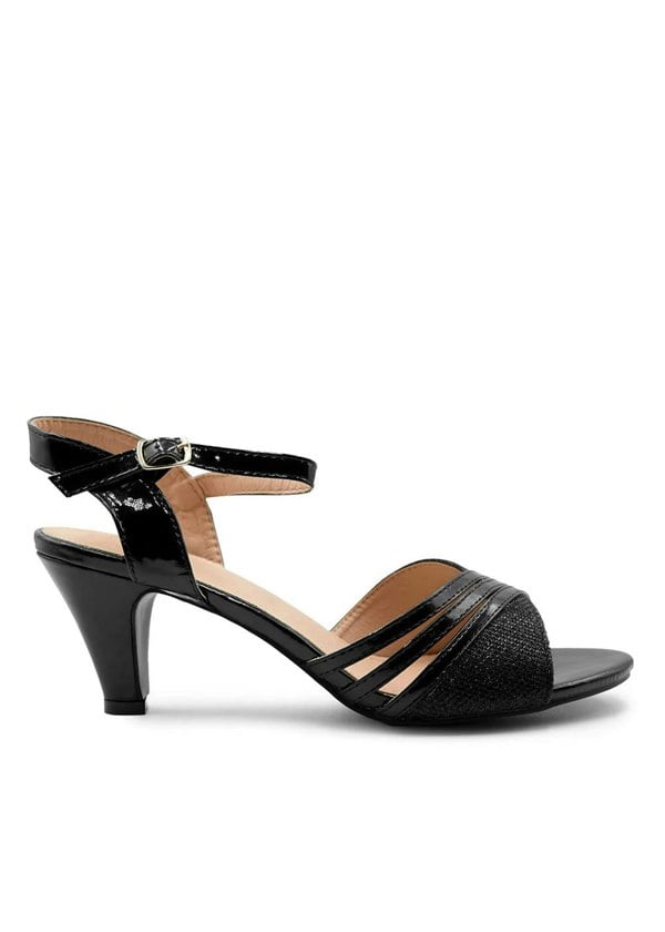 Where's That From Stormi Wide Fit Low Heel Sandals With Buckle Ankle Strap In Black Glitter