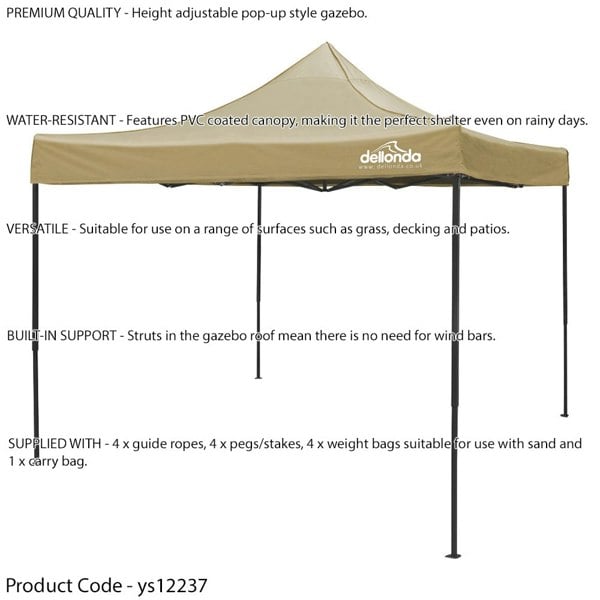 3x3m Pop-Up Gazebo - BEIGE Heavy Duty Frame & Water Resistant - Garden Pavillion - LoopsDirect