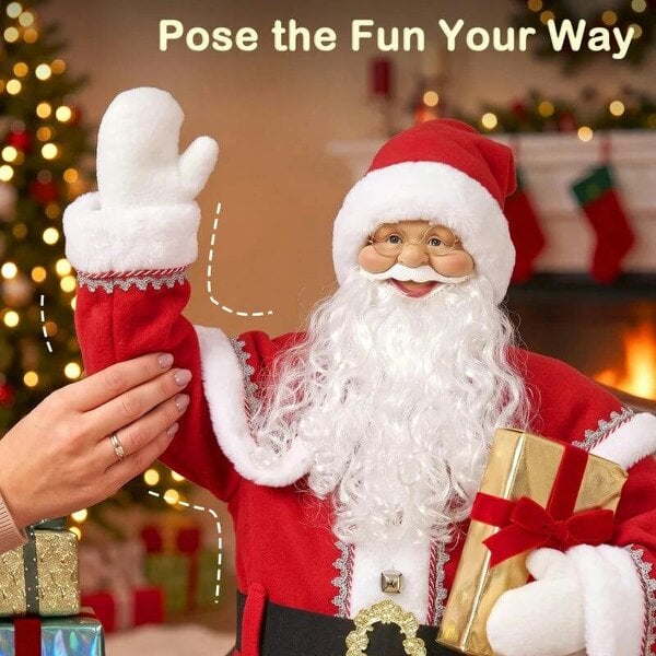 Bobobiy 5ft Life Size Singing Santa Claus, Animated Santa with Rotating Head, Waving Hand, Posable Arms, Sound Touch Activated