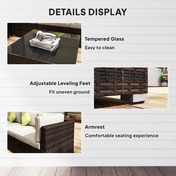 Wyld Haus Dobazi  Mixed Brown Rattan 6 Seater Corner Sofa Set With Cushions And Glass Coffee Table