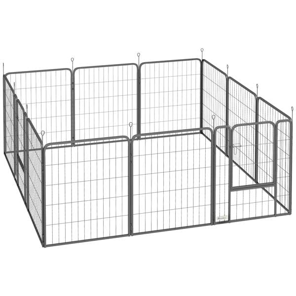 Black 12-panel wire dog playpen with hinged door, medium size