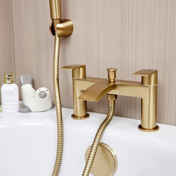 Flode Falun | Bath Shower Mixer | Including Handset and Holder | Brushed Brass