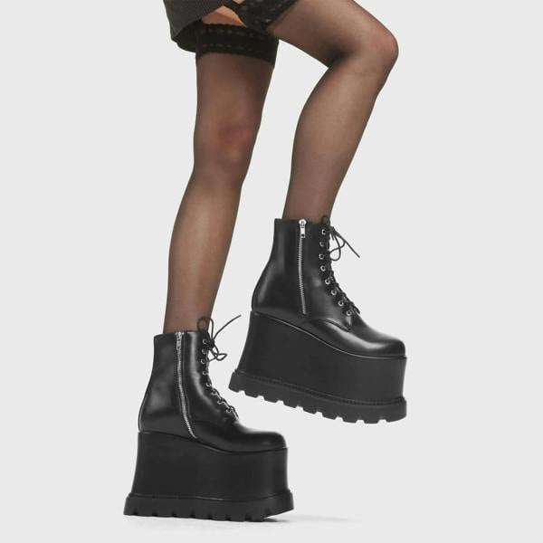 Lamoda Up In Arms Black PU Ankle Boots Urban Street Style with Modern Edge