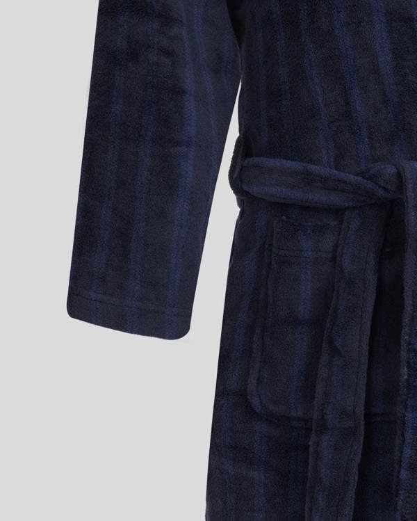 Steel & Jelly Men’s Edgware Navy Chevron Stripe Supersoft Fleece Dressing Gown