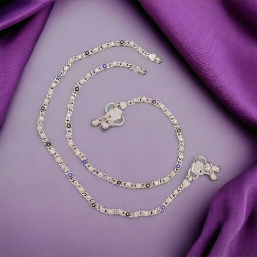 The Colourful Aura Silver Plated Link Chain Braid Evil Eye Payal Anklet